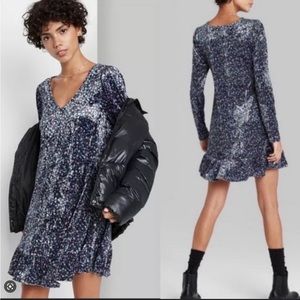 Wild Fable Blue Velvet Floral Mini Dress
